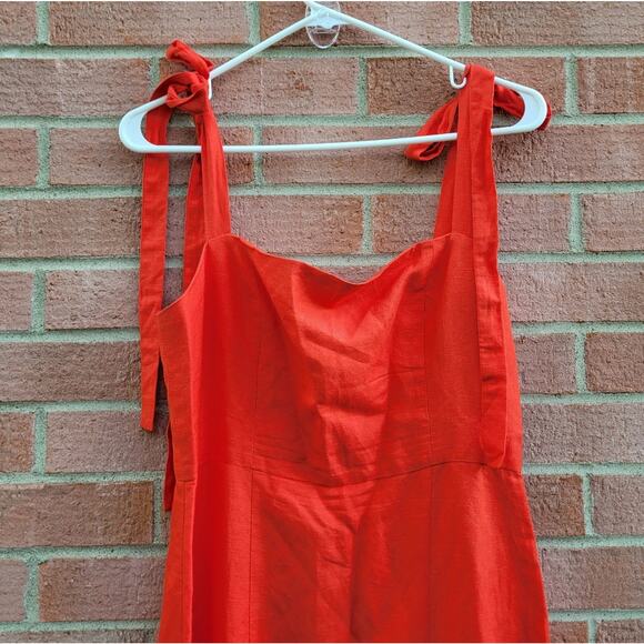 Capulet Camille Midi Dress in Tangerine Red Linen Blend Small - Picture 4 of 7